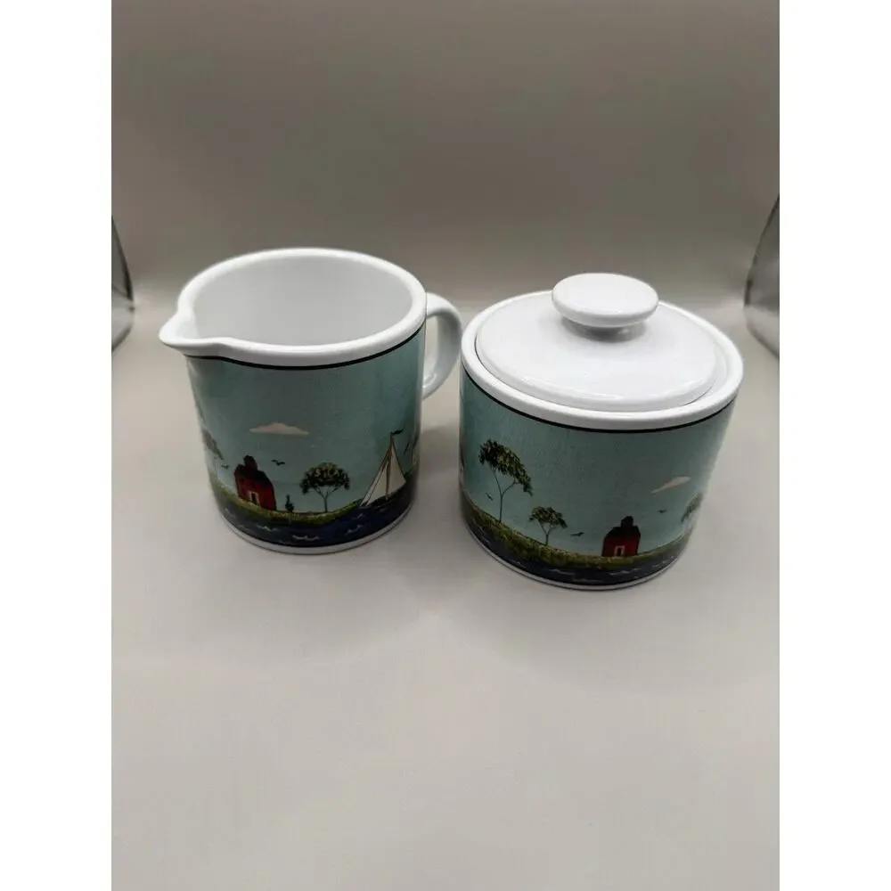 Warren Kimble Coastal Breeze Cream Pitcher and Sugar Bowl with Lid